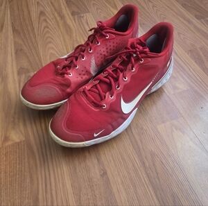 Nike Men's Alpha Huarache Elite 3 Low Metal Baseball Cleats Red/White Size 12